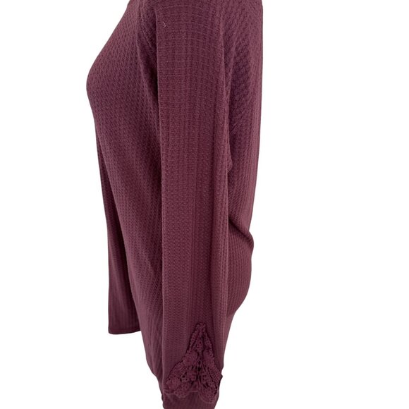 Artisan NY Womens Burgundy Waffle Knit Tunic With Crochet Sleeve Accents size XL - Picture 4 of 11